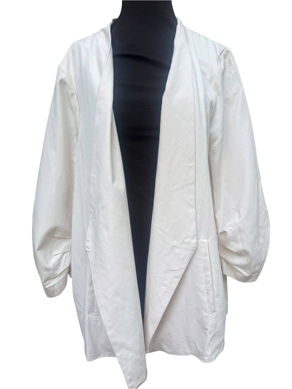 Skies Are Blue Curve Open Front Blazer Women’s 2X Ivory Ruched Sleeve NWT Office